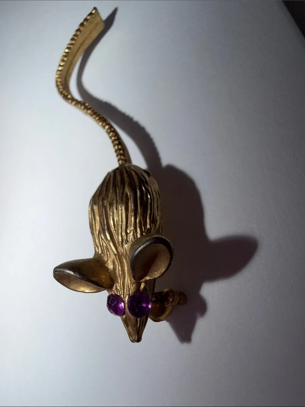 Vintage Gold Mouse pin with Purple Crystal Eyes and wiggle tail ;)